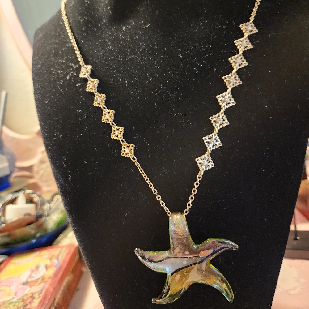 Hand Blown Glass Starfish Necklace